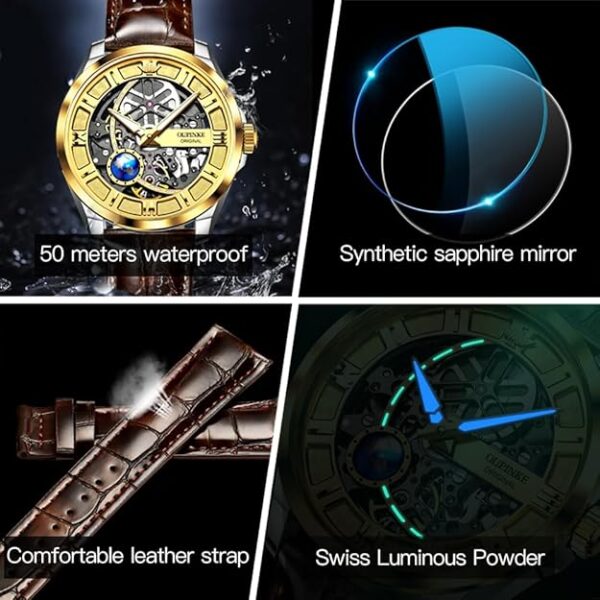 OUPINKE Men Watch Automatic Mechanical Hollow Dragon Watch Luxury Formal Gold Diamond 50M Waterproof Tungsten Steel Luminous Watch - Image 2