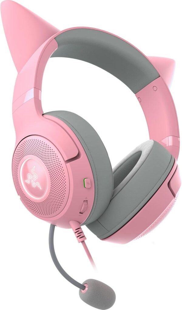 Razer Kraken Kitty V2 USB Wired Headset: Chroma RGB Kitty Ears - Stream Reactive Lighting - HyperClear Cardioid Mic - 40 mm Drivers - 7.1 Surround Sound - Comfortable Ear Cushions - Quartz Pink - Image 3