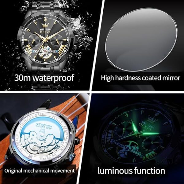 OLEVS Watches for Men Automatic Mechanical Luxury Dress Big Face Self Winding Tourbillon Skeleton Luminous Wrist Watches - Image 2