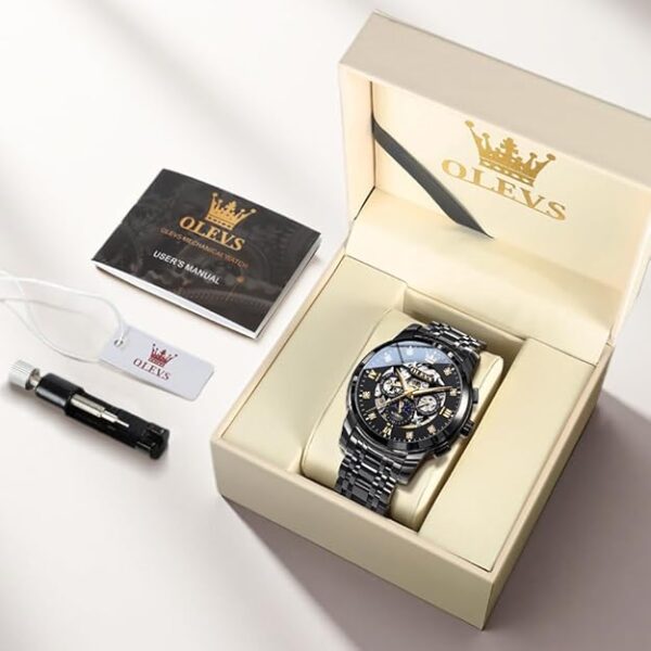 OLEVS Mens Automatic Watch Skeleton Diamond Luxury Mechanical Self Winding Dress Wrist Watch Waterproof Luminous - Image 6