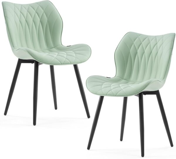 Kidol & Shellder Modern Dining Chairs Set of 2 Comfy Dining Room Chairs with Thick Cushions PU Leather Upholstered Kitchen Side Chairs with Metal Legs Mint-Green - Image 8