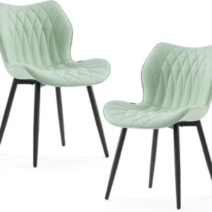 Kidol & Shellder Modern Dining Chairs Set of 2 Comfy Dining Room Chairs with Thick Cushions PU Leather Upholstered Kitchen Side Chairs with Metal Legs Mint-Green