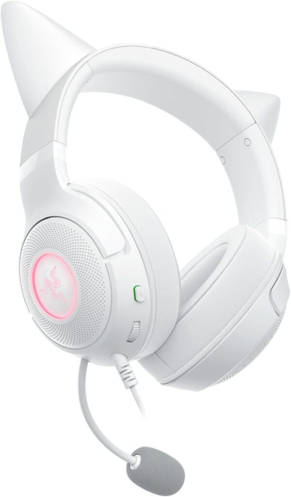 Razer Kraken Kitty V2 USB Wired Headset: Chroma RGB Kitty Ears - Stream Reactive Lighting - HyperClear Cardioid Mic - 40 mm Drivers - 7.1 Surround Sound - Comfortable Ear Cushions - White - Image 5