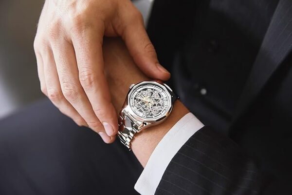 OUPINKE Men's Skeleton Mechanical Watches Luxury Dress Automatic Self Winding Sapphire Crystal Waterproof Tungsten Steel Band Wrist Watches - Image 5
