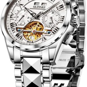 OUPINKE Watches for Men Automatic Skeleton Self Winding Dress Wrist WatchBusiness Waterproof Luminous Tungsten…