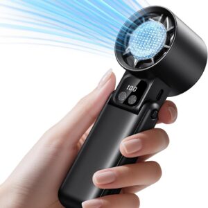 Qtitis Portable Handheld Fan with Ice Cooler, 5 Gear Wind,Hand Fans with 15000RPM Air Turbo Tech, 3-in-1 Foldable Fans,Digital Display, Rechargeable, Small Portable Fan for Travel,Hiking,Beach,Office