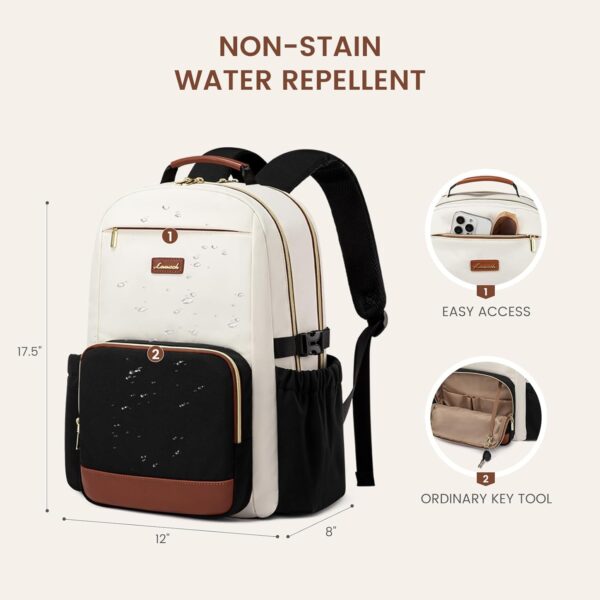 LOVEVOOK Laptop Backpack for Women with Pouch Pocket for Large Capacity Cup,15.6 Inch Laptop Computer Bag Travel Backpack Purse,Waterproof Work Business Backpack College Teacher Bags,Beige-Black-Brown - Image 4