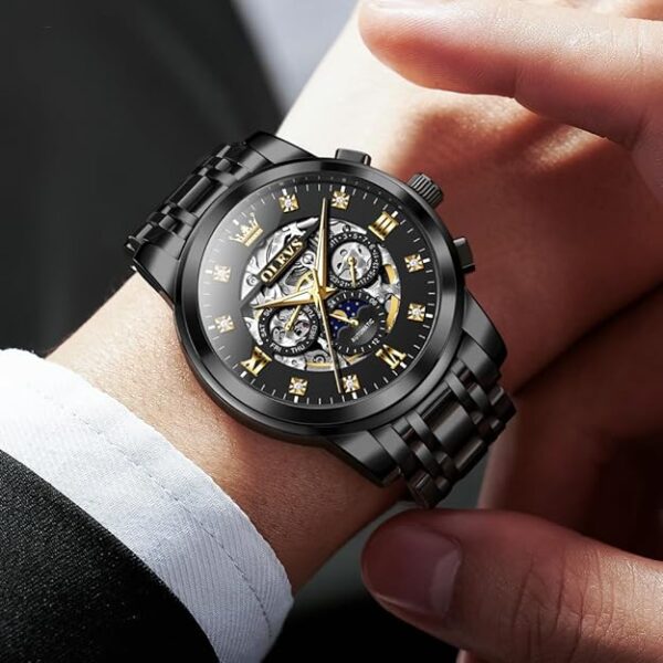 OLEVS Mens Automatic Watch Skeleton Diamond Luxury Mechanical Self Winding Dress Wrist Watch Waterproof Luminous - Image 5
