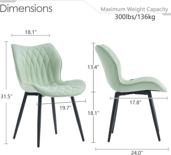 Kidol & Shellder Modern Dining Chairs Set of 2 Comfy Dining Room Chairs with Thick Cushions PU Leather Upholstered Kitchen Side Chairs with Metal Legs Mint-Green - Image 6