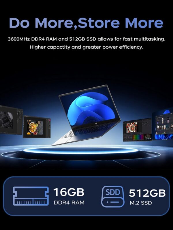 Laptop, Laptop Computer with Intel N97 Processor(Up to 3.6GHz), 16GB DDR4 512GB SSD Windows 11 Laptop for Home Business and Student, 1080P, USB3.2,Long Battery Life - Image 7
