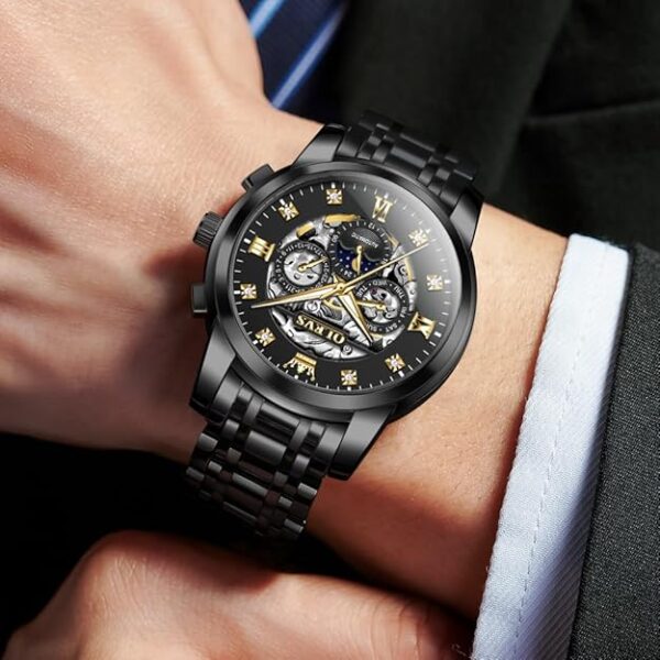 OLEVS Mens Automatic Watch Skeleton Diamond Luxury Mechanical Self Winding Dress Wrist Watch Waterproof Luminous - Image 4