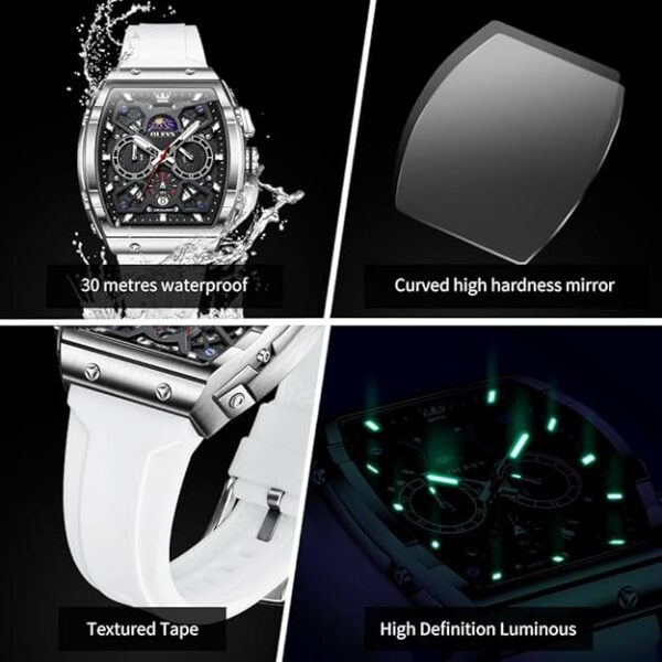 OLEVS Watches for Men Casual Luxury Large Face Multifunctional Chronograph Men's Watches Durable Silicone/Nylon Strap 3ATM Waterproof Men Watch Date Moon Phase Analog Quartz Watch Reloj para Hombre - Image 2