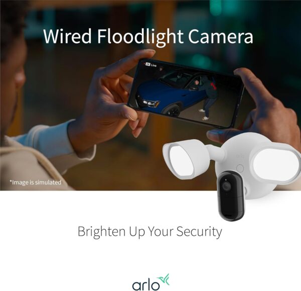 Arlo Wired Floodlight Camera | Home Security Camera with 2K Video and HDR | 2000 Lumens | Integrated Siren, Weather-Resistant, Color Night Vision, 160º Field of View, 2-Way Audio, White (2025) - Image 2