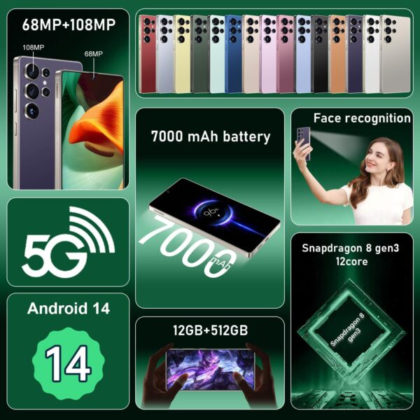 I25 Ultra: 6.99" FHD+ Android 14 Smartphone | 12GB+512GB | 108MP+68MP Camera | 7000mAh Battery | Built-in Stylus Pen | Blazing Fast Performance (Purple) - Image 7