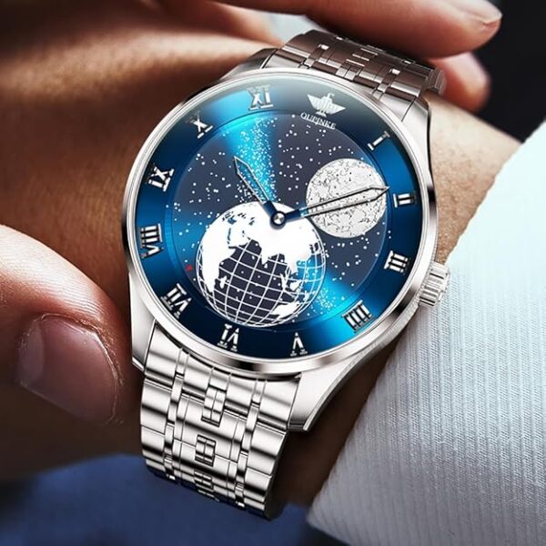 OUPINKE Men Automatic Watch Starry Sky Moon Phase Rose Gold Silver Stainless Steel Self-Winding Luxury Business Waterproof Wrist Watch - Image 6