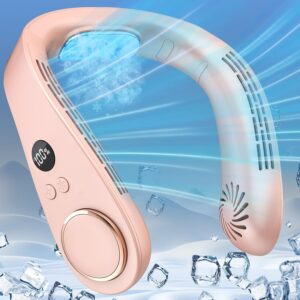 About this item 🆕【Upgrade Cooling Plate Neck Fan】Innovative neck fan with cooling plate offers a brand new personal cooling experience;On the basis of an ordinary cooling neck fan, a cooling plate is added at the back of the neck,rapidly lowers the temperature around your neck in 1s,dual combination of cooling plate and fan provide instant relief from the heat.Bladeless fan ensures safety and comfort;Ergonomic design,perfectly fitting the curvature of the neck, ensuring the best ventilation effect Neck AC Air Conditioner,Personal Cooling Neck Fan,Headphone Neck Fans that Blow Cold Air,Small Tiny Cooler Fan Around Your Neck,Cordless Noiseless Long Life Breeze Unit for Travel,Outdoor,Sports Pink 🙂【Adjustable & Surround Air Flow】Say goodbye to rigid neck fans! Angle of bladeless neck fan can be adjusted freely to suit different neck sizes,you can adjust the neck cooling fan to the perfect position for optimal airflow. High speed rotating twin turbine fan with surround air outlet,provides a broader air flow coverage that can reach both the face and neck.(Note:Don't let hair completely cover neck fans inlet behind your neck)Whether you are an adult or a teen,just enjoy the cool experience 🔋【5500mAh Battery & Type-C Charge】Neck fan with air conditioner can be used for up to 3-8 hours at different wind speeds and cooling modes,ensures you stay cool for hours on a single charge.Portable neck fan comes with Type-C charging cable,if you have a 5V2A charger(not include)paired with it, ac neck fan can be fully charged in about 2.5-3 hours,easy to maintain a ultra-cool feeling from morning to night.Air conditioner neck fan can also be used while charging to maximize its usage time 💝【Perfect Gifts for Any Occasion】A cooling plate neck fan is a unique and practical present that will be appreciated during the summer months or in warm climates. Its compact and lightweight design makes it perfect for gardening, camping, hiking, traveling, or any outdoor activity. Bladeless design makes it safe for kids and adults alike, making it an ideal birthday, Father's Day, Teacher's Day, or holiday gifts.Surprise your loved ones with the gifts of comfort and coolness!