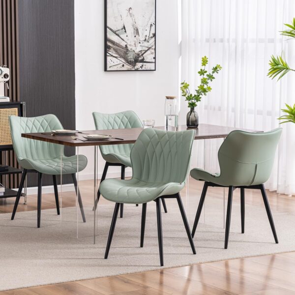 Kidol & Shellder Modern Dining Chairs Set of 2 Comfy Dining Room Chairs with Thick Cushions PU Leather Upholstered Kitchen Side Chairs with Metal Legs Mint-Green - Image 4