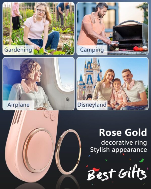 Neck AC Air Conditioner,Personal Cooling Neck Fan,Headphone Neck Fans that Blow Cold Air,Small Tiny Cooler Fan Around Your Neck,Cordless Noiseless Long Life Breeze Unit for Travel,Outdoor,Sports Pink - Image 2