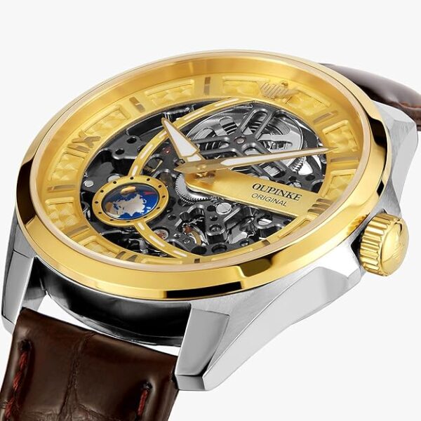 OUPINKE Men Watch Automatic Mechanical Hollow Dragon Watch Luxury Formal Gold Diamond 50M Waterproof Tungsten Steel Luminous Watch - Image 4