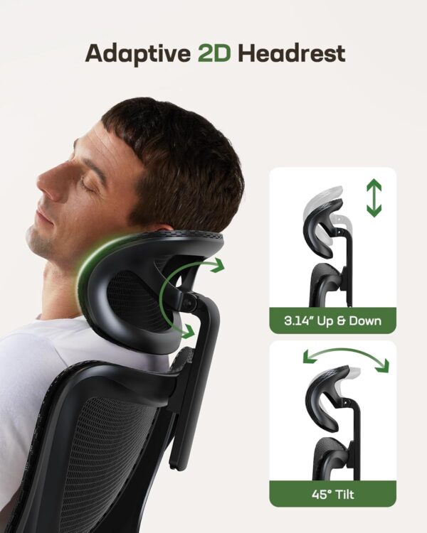 Marsail Ergonomic Mesh Office Chair High Back Home Office Desk Chair with Adaptive Lumbar Support, 2D Headrest, 3D Flip-Up Armrests, Height Adjustable and Rocking Tilt for Home Office and Gaming - Image 3
