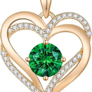 LOUISA SECRET Love Heart Birthstone Necklaces for Women 925 Sterling Silver Pendant Necklace