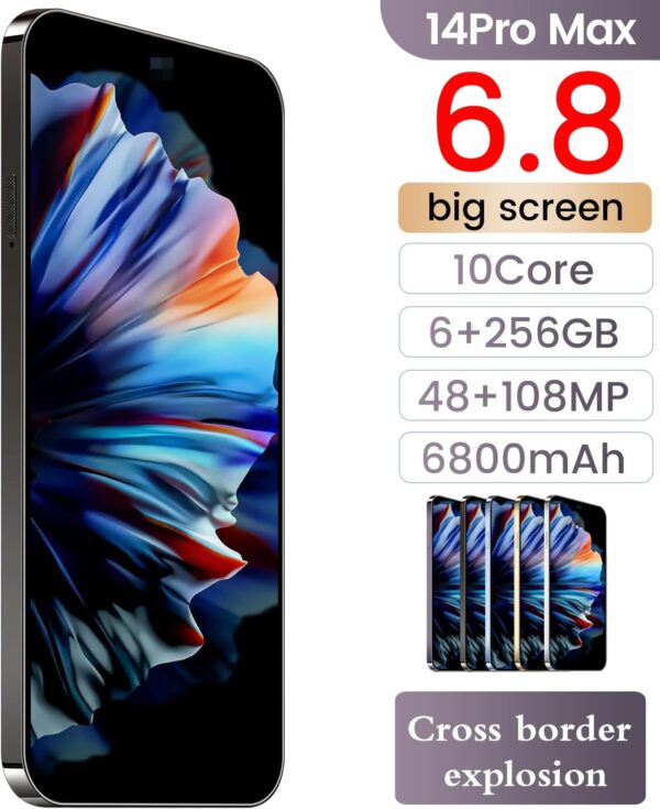 14 ProMA X Unlocked Cell Phone,Smartphone Long Battery Life 6.82" HD Screen Unlocked Phones, 6+256GB Android 13.0 with 128G Memory Card, Dual SIM/Fingerprint Lock/Face ID/GPS (Black) - Image 6