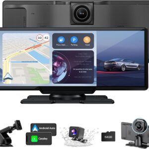 10.26" HD Wireless Android & Carplay Screen for Car, Portable Touchscreen Car Stereo with 4K Dash Cam, 1080P Backup Camera, Bluetooth, AUX/FM, Siri,...