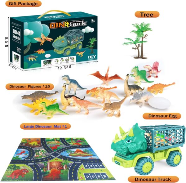 HONGID Dinosaur Truck Toys for Kids 3-5, Triceratops Car Toy with 15 Dino Figures,Large Activity Play Mat, Dinosaur Eggs, Dinosaur Play Set for Boys and Girls,Christmas Xmax,Stocking Stuffers - Image 4