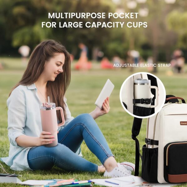 LOVEVOOK Laptop Backpack for Women with Pouch Pocket for Large Capacity Cup,15.6 Inch Laptop Computer Bag Travel Backpack Purse,Waterproof Work Business Backpack College Teacher Bags,Beige-Black-Brown - Image 7