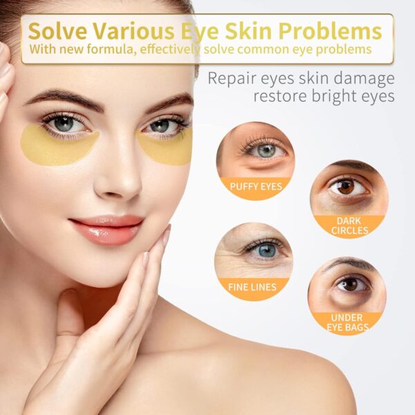 24K Gold Under Eye Patches - 60 Pack for Puffy Eyes, Dark Circles, Bags & Wrinkles with Collagen & Hyaluronic Acid - Image 7