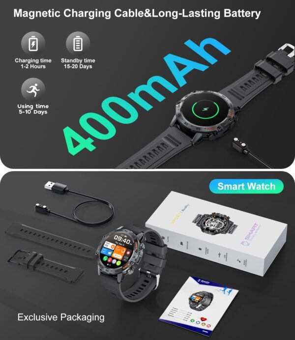 Military Smart Watch for Men(Answer/Dial Calls),100 Sports Modes, 5ATM Waterproof Fitness Watch with Heart Rate/SpO2/Blood Pressure for Android and iOS,1.39''HD DIY Screen Smartwatch Black - Image 7