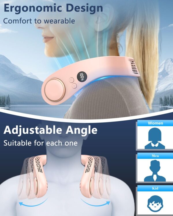 Neck AC Air Conditioner,Personal Cooling Neck Fan,Headphone Neck Fans that Blow Cold Air,Small Tiny Cooler Fan Around Your Neck,Cordless Noiseless Long Life Breeze Unit for Travel,Outdoor,Sports Pink - Image 3