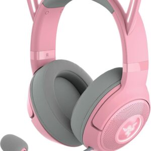 Razer Kraken Kitty V2 USB Wired Headset: Chroma RGB Kitty Ears - Stream Reactive Lighting - HyperClear Cardioid Mic - 40 mm Drivers - 7.1 Surround Sound - Comfortable Ear Cushions - Quartz Pink