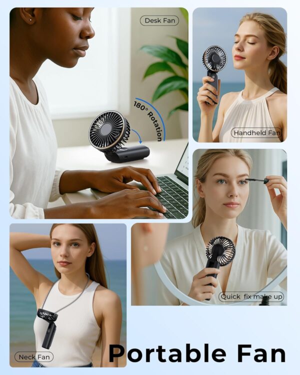 Portable Handheld Fan, 4000mAh, 180 Adjustable, 6 Speed Wind, Display Electricity in Real Time, USB Rechargeable Foldable Personal Fan - Image 2