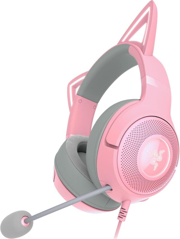 Razer Kraken Kitty V2 USB Wired Headset: Chroma RGB Kitty Ears - Stream Reactive Lighting - HyperClear Cardioid Mic - 40 mm Drivers - 7.1 Surround Sound - Comfortable Ear Cushions - Quartz Pink - Image 10