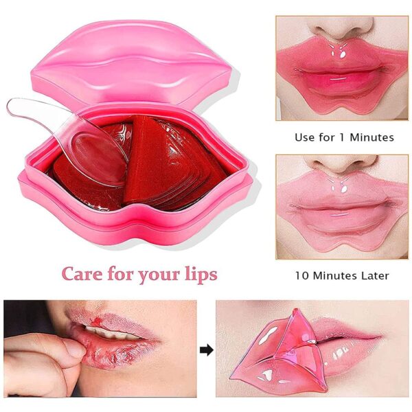 20Pcs Moisturizing/Plumping Lip Mask, Restores Moisture Mask for Dry Lips and Lines Overnight Care, Gel Treatment Masks ​ (Pink) - Image 3