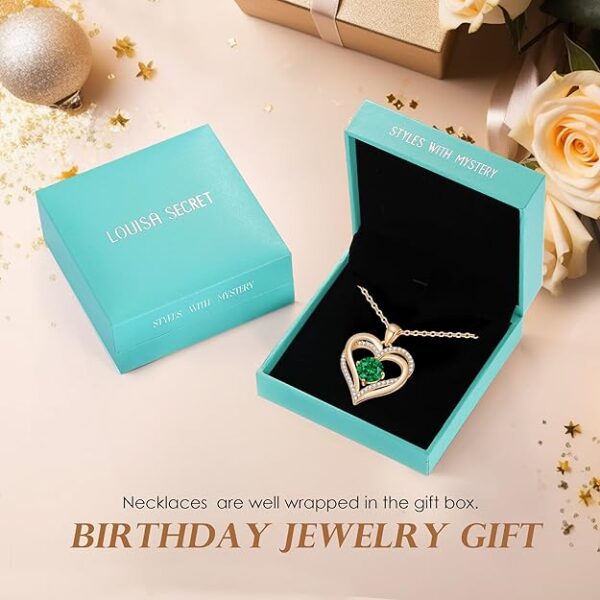 LOUISA SECRET Love Heart Birthstone Necklaces for Women 925 Sterling Silver Pendant Necklace - Image 3