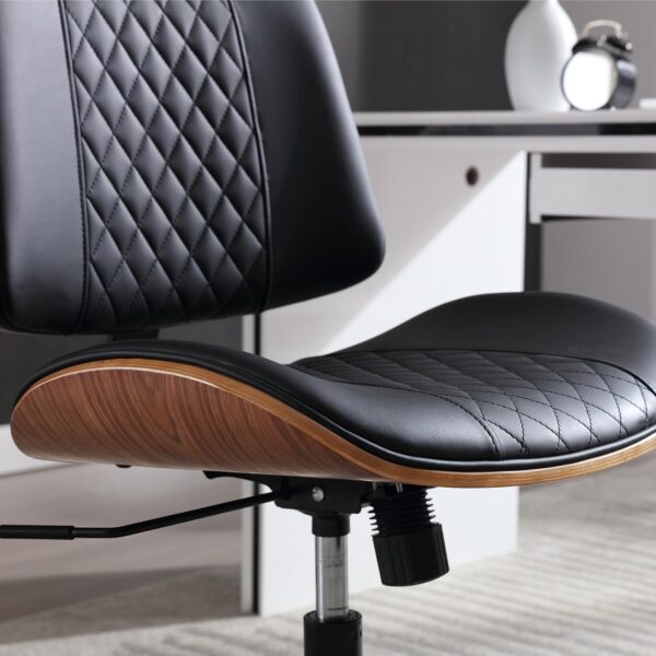 Home Office Chair No Arms with Wheels, Adjustable Height Small Desk Chair, PU Leather Mid Back 360 Swivel Computer Chair, Armless Modern Walnut Chair for Office, Reading Meeting Room(Black) - Image 8