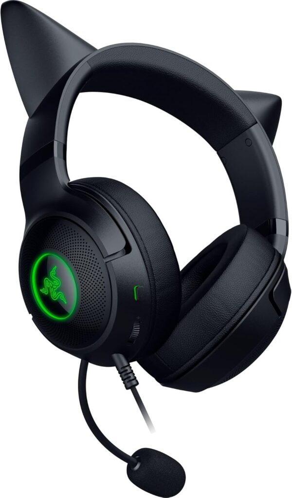 Razer Kraken Kitty V2 USB Wired Headset: Chroma RGB Kitty Ears - Stream Reactive Lighting - HyperClear Cardioid Mic - 40 mm Drivers - 7.1 Surround Sound - Comfortable Ear Cushions - Black - Image 3