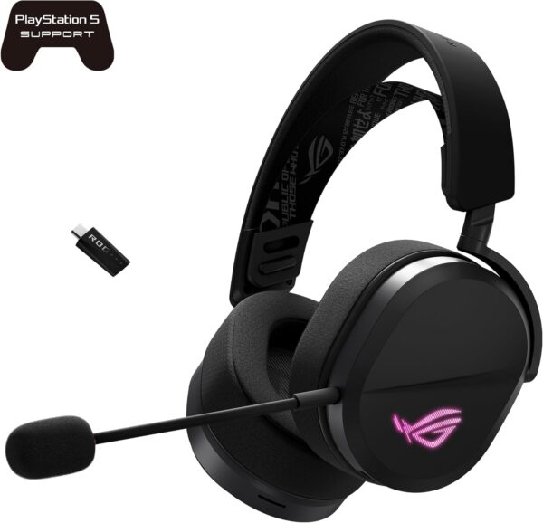 ASUS ROG Pelta Wireless Gaming Headset (BT, ROG SpeedNova 2.4GHz, USB-C, Lightweight 309g, 50mm ROG Titanium-Plated Drivers, 10mm Super-Wideband Mic, RGB, 70HR Battery, for PC, Switch, PS5)- Black