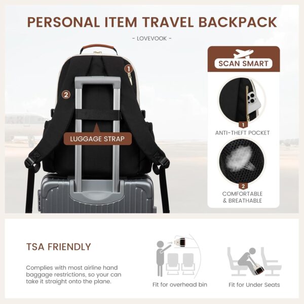LOVEVOOK Laptop Backpack for Women with Pouch Pocket for Large Capacity Cup,15.6 Inch Laptop Computer Bag Travel Backpack Purse,Waterproof Work Business Backpack College Teacher Bags,Beige-Black-Brown - Image 3