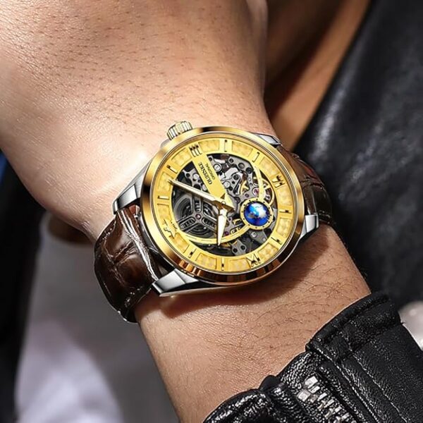 OUPINKE Men Watch Automatic Mechanical Hollow Dragon Watch Luxury Formal Gold Diamond 50M Waterproof Tungsten Steel Luminous Watch - Image 5