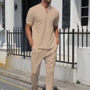 FZNHQL Fashion Men's Tracksuits 2 Piece Casual Athletic Jogging Outfits Short/Long Sleeve Track Suits for Men Set