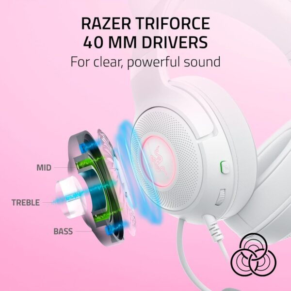 Razer Kraken Kitty V2 USB Wired Headset: Chroma RGB Kitty Ears - Stream Reactive Lighting - HyperClear Cardioid Mic - 40 mm Drivers - 7.1 Surround Sound - Comfortable Ear Cushions - White - Image 7