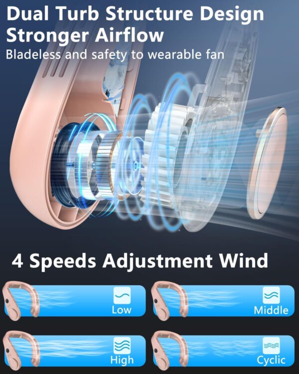 Neck AC Air Conditioner,Personal Cooling Neck Fan,Headphone Neck Fans that Blow Cold Air,Small Tiny Cooler Fan Around Your Neck,Cordless Noiseless Long Life Breeze Unit for Travel,Outdoor,Sports Pink - Image 5