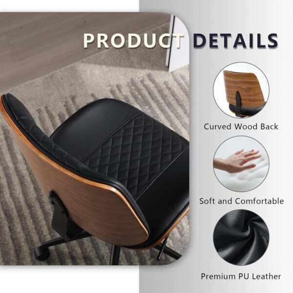 Home Office Chair No Arms with Wheels, Adjustable Height Small Desk Chair, PU Leather Mid Back 360 Swivel Computer Chair, Armless Modern Walnut Chair for Office, Reading Meeting Room(Black) - Image 5