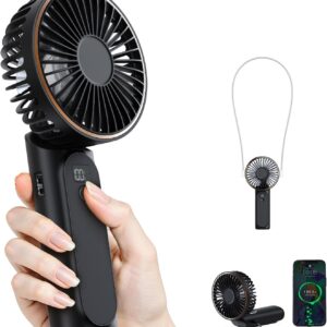 Portable Handheld Fan, 4000mAh, 180 Adjustable, 6 Speed Wind, Display Electricity in Real Time, USB Rechargeable Foldable Personal Fan