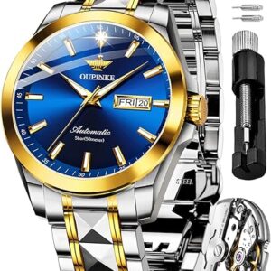OUPINKE Mens Automatic Watches Real Diamond Self Winding Mechanical Gold Luxury Dress Mens Wrist Watch Waterproof