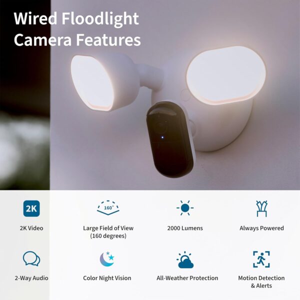 Arlo Wired Floodlight Camera | Home Security Camera with 2K Video and HDR | 2000 Lumens | Integrated Siren, Weather-Resistant, Color Night Vision, 160º Field of View, 2-Way Audio, White (2025) - Image 5