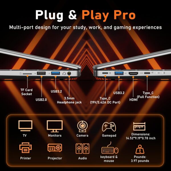2025 Gaming Laptop 16 Inch Laptop Computer with Ryzen 7 5825U Processor, 32GB DDR4, 1T SSD, FHD Display 1920*1080P, Win 11 PRO, WiFi 6, Backlit Keyboard, HDMI, for Student, Office, Business - Image 3